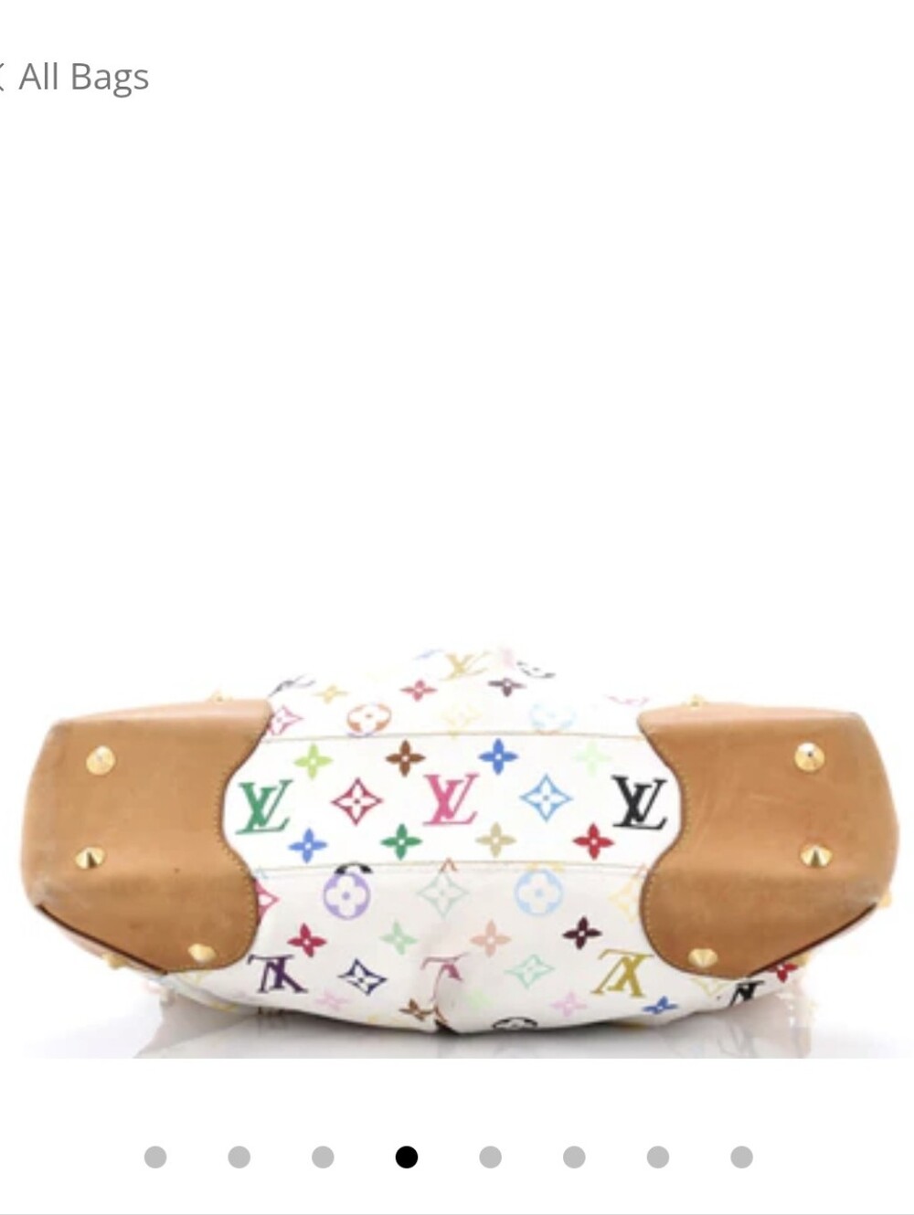 Louis Vuitton White Multicolor Monogram Canvas Shoulder Bag with Tan Leather - Picture 4 of 7